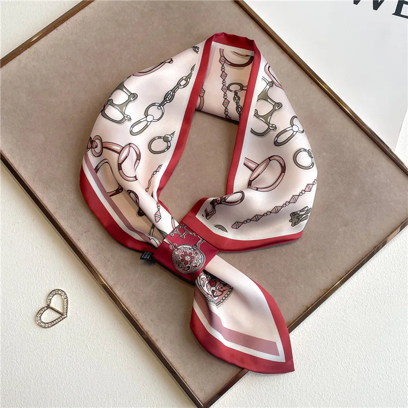 Equestrian Print Satin Neck Scarf Ribbon Bandana for Women Hair Tie Wrist Wrap Accessory for Fashion & Styling | Thomler