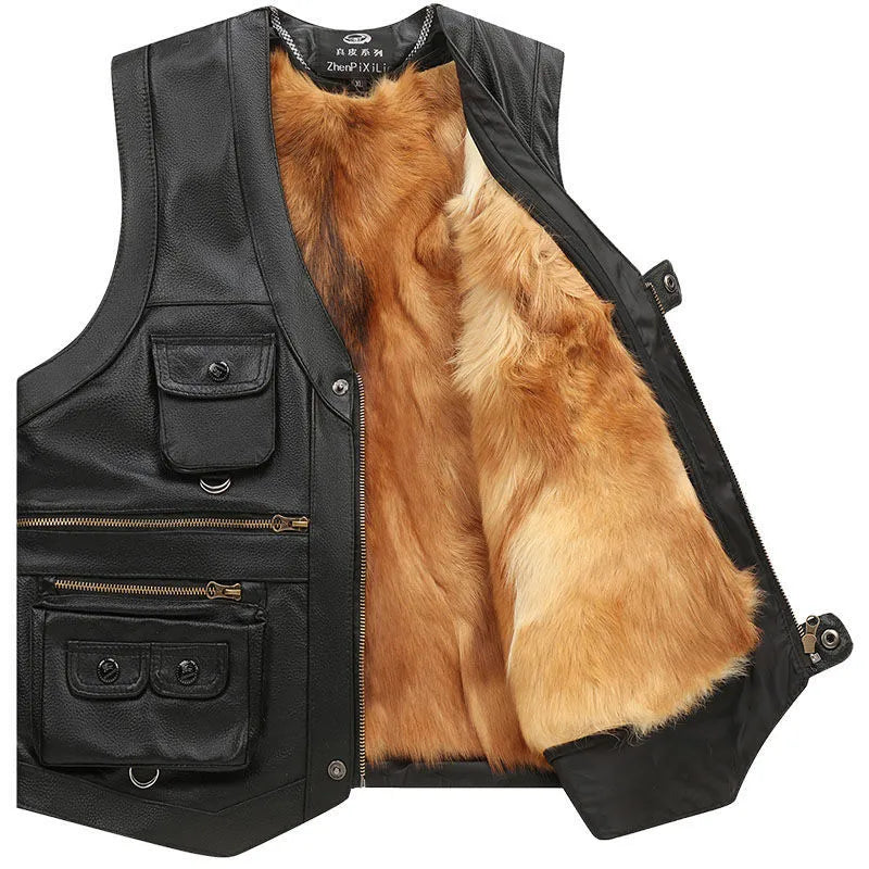 Genuine Leather Adventure Vest Sleeveless Casual Zip-Front Jacket Fall Winter Outdoor Riding Coat Men's Plus Sizes XL-7XL | Thomler