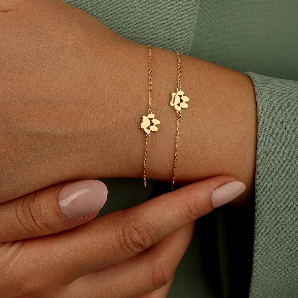 Custom Paw Print Bracelet with Engraving – Adjustable Stainless Steel Pet Memorial Jewelry for Dog & Cat Lovers – Gold, Silver & Rose Gold | Thomler