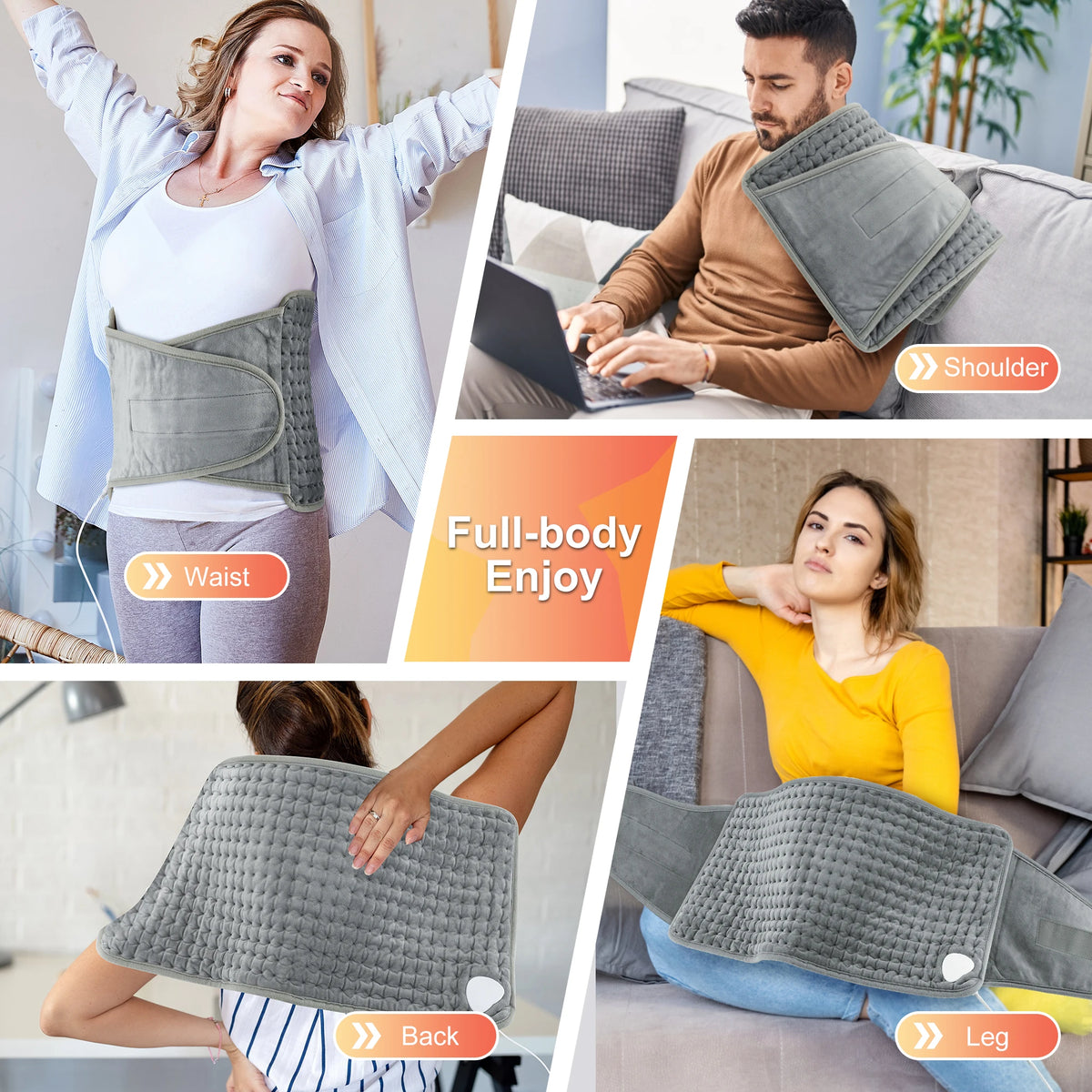 Micro-Plush Heated Body Wrap with Adjustable Timer & Temperature Control for Back, Waist & Legs | Thomler