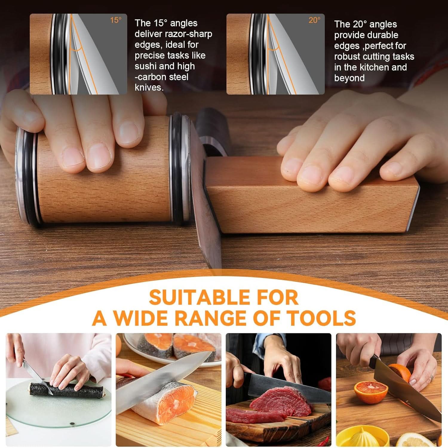 Rolling Knife Sharpener with Diamond-Coated Grinding Wheel for Kitchen Knives – Compact Professional Sharpening Tool for Razor-Sharp | Thomler