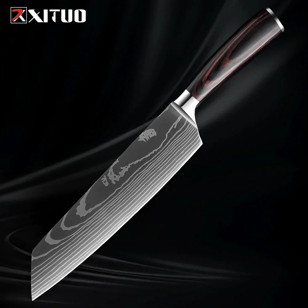 Professional Damascus-Pattern Chef's Blade Set – Hardened Steel Cutlery with Pakkawood Handles – Complete 1-9 Pc Cooking Knife Assortment | Thomler
