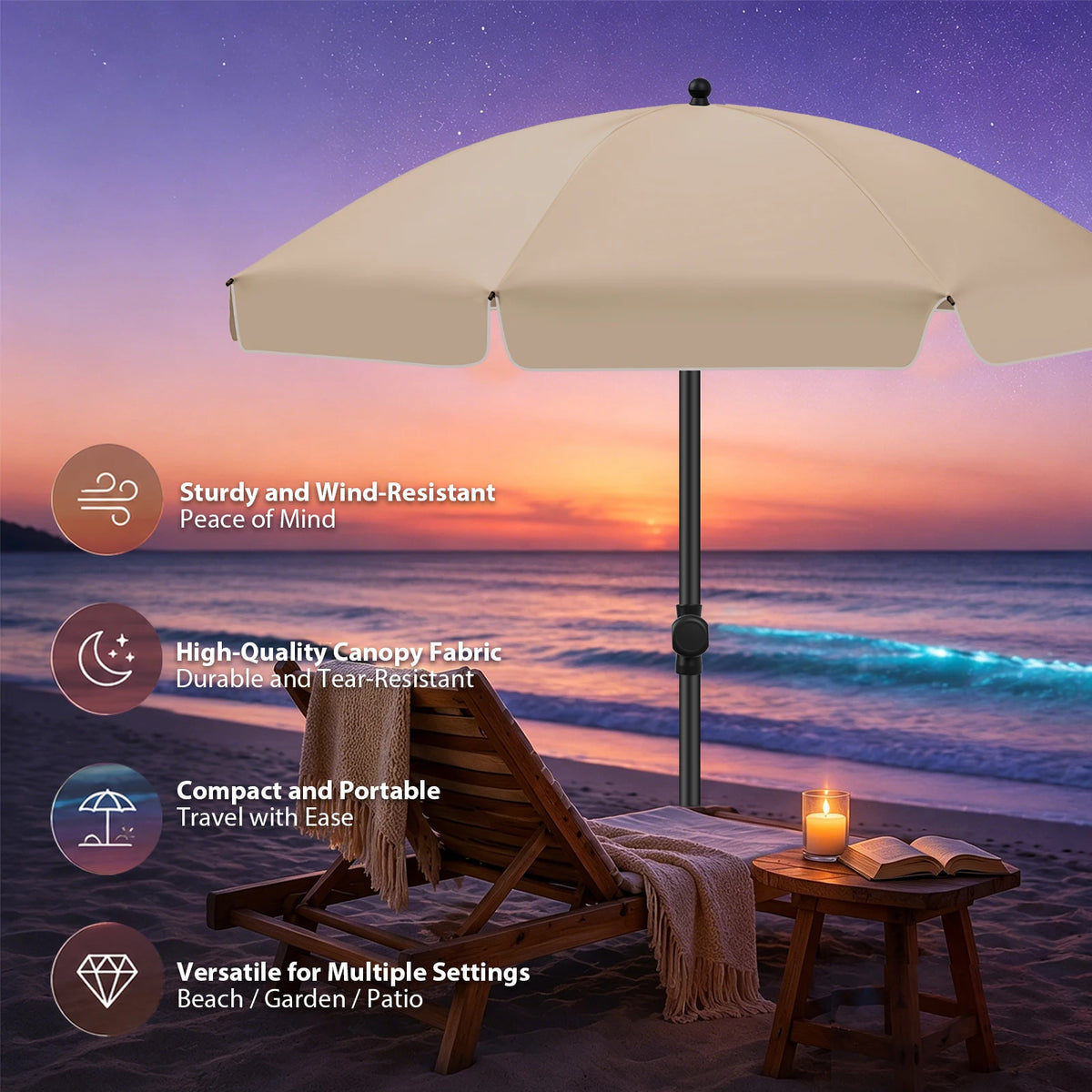 6.5 ft Tilt Patio Umbrella with Carry Bag – Portable UV Protection Canopy for Backyard, Beach & Outdoor Tables | Thomler