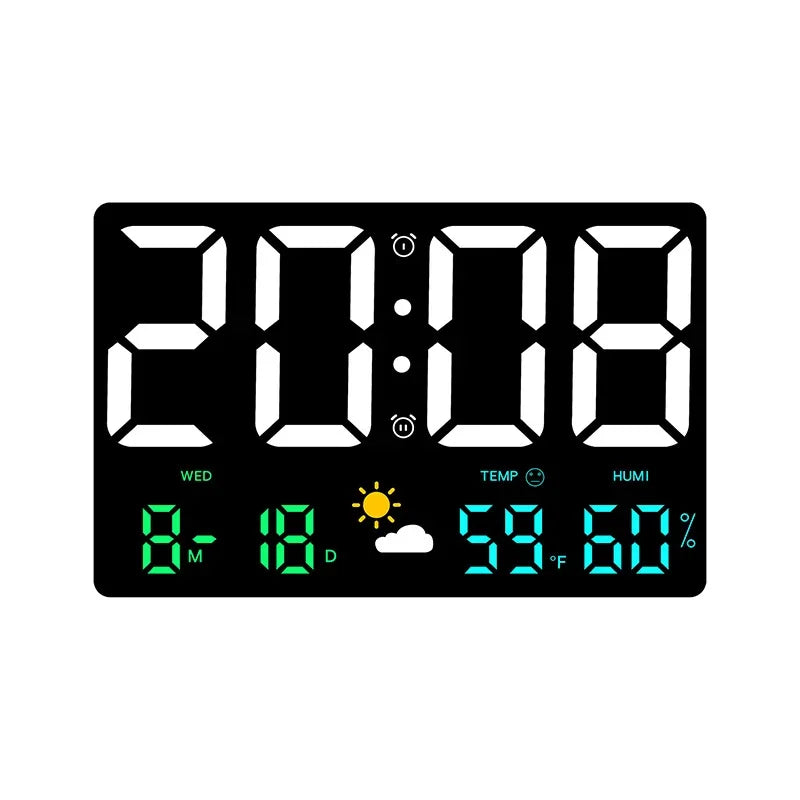 Digital Wall Clock LED 24.8 cm Colour Weather Display Bedroom Office Desk Alarm Clock Remote Control | Thomler