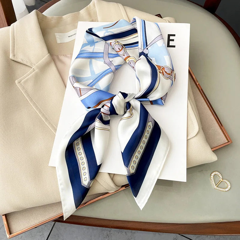 Silky Equestrian Print Square Scarf 27.5×27.5 in – Satin Neck Wrap Hair Tie Headband for Women | Thomler