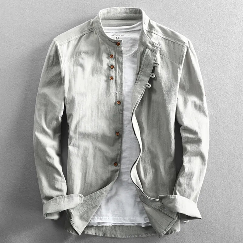 Men's Cotton Linen Button-Down Shirt – Traditional Asian Inspired Design for Casual & Semi-Formal Wear | Thomler