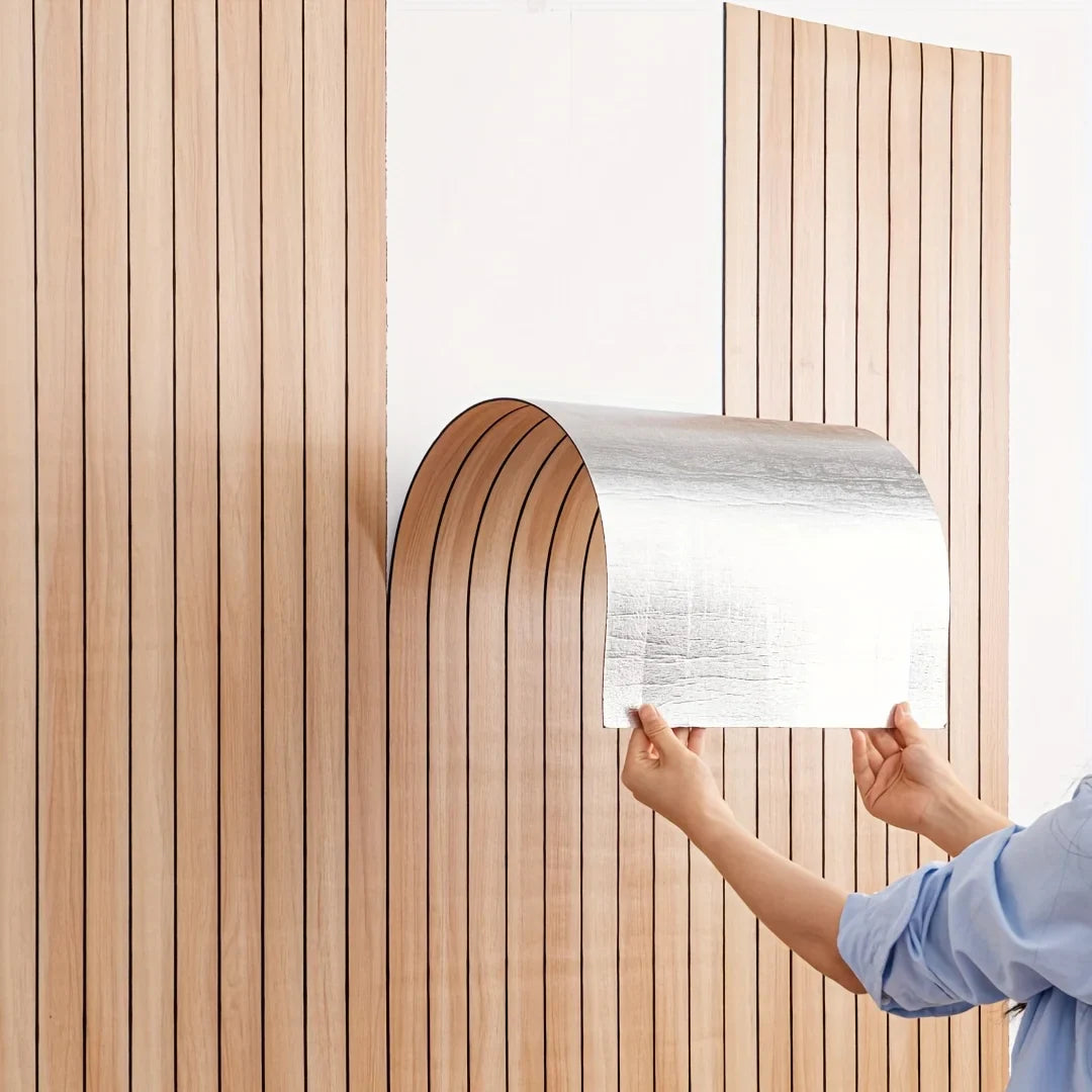 Wall Panel PVC Wood Look 40.0 cm x 300.0 cm Peel Stick Living Room Bedroom Slatted Wall Covering Waterproof Decorative Panels | Thomler
