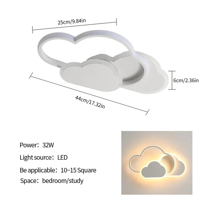 Ceiling Light Acrylic Cloud 32W Dimmable Nursery Bedroom LED Remote Control Flush Mount Lamp | Thomler