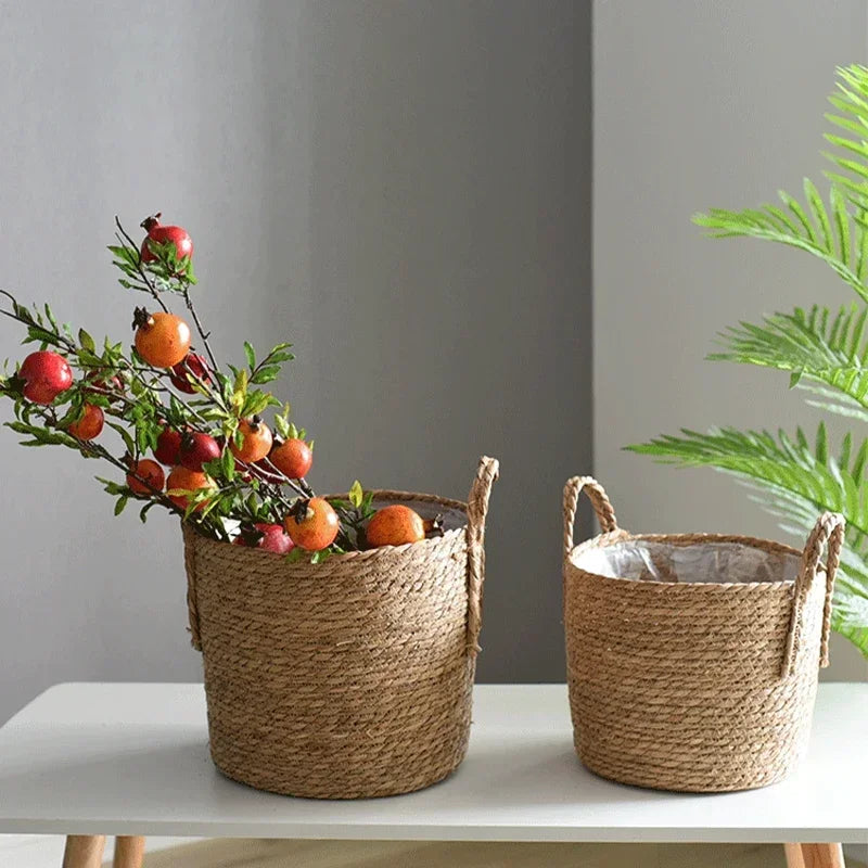 Plant Basket Seagrass Woven 35.0 cm Natural Indoor Outdoor Decorative Storage Planter Boho Scandinavian Rustic Home Decor | Thomler