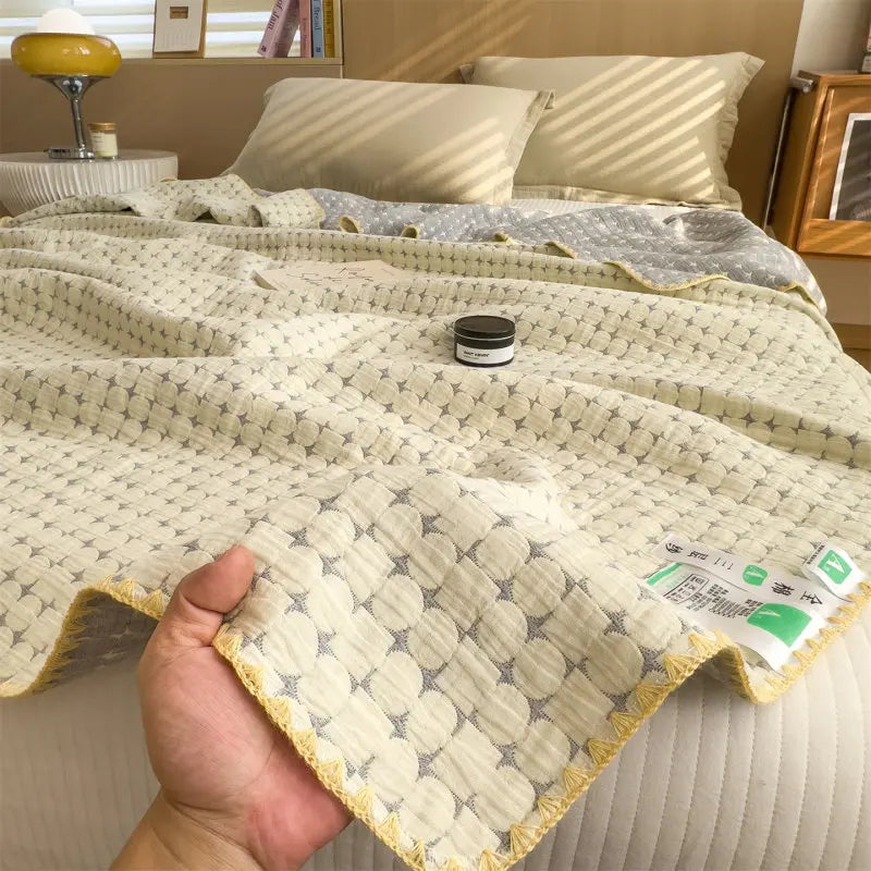 Triple-Layer Breathable Throw Blanket – 100% Pure Cotton Gauze Weave for Couch, Bed & Travel – Year-Round Comfort | Thomler