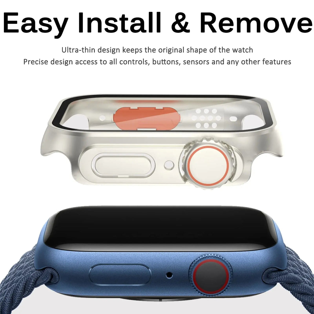 Hardened Glass Shield Case for Apple Watch Series 7/8/SE – Full Display Coverage, Crown Access, 40-45mm Sizes | Thomler