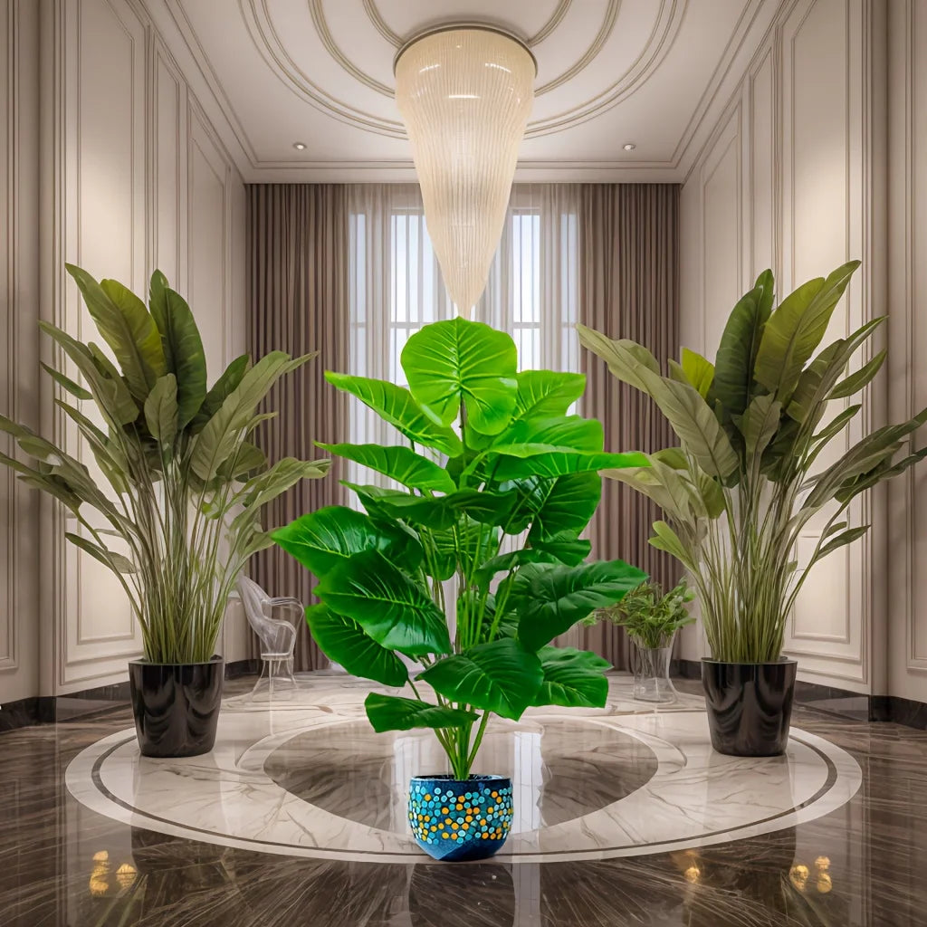 Artificial Plant Plastic 100.0 cm Green Indoor Outdoor Taro Palm Floor Decor Broad Leaf Tropical Display | Thomler