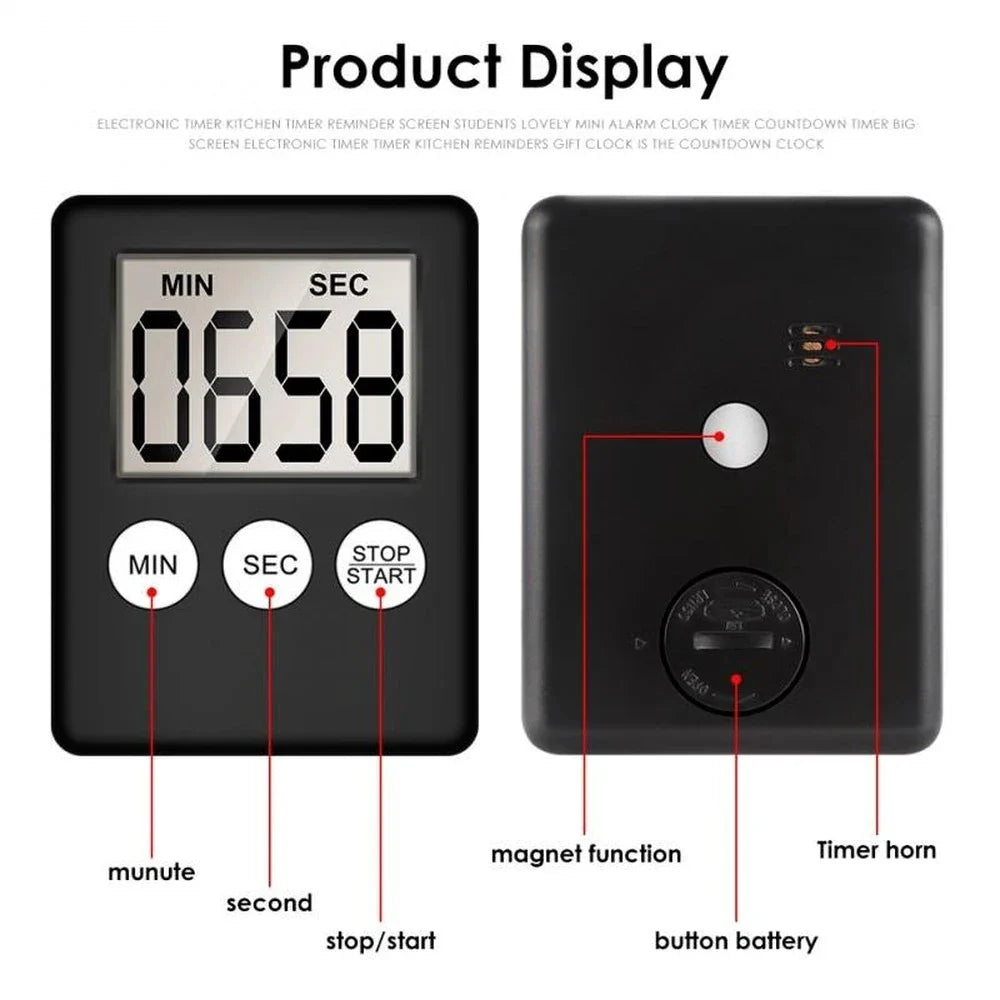 Digital Kitchen Timer Magnetic LCD 7.0 cm Compact Cooking Countdown Clock Focus Timer For Kitchen Sports Study | Thomler