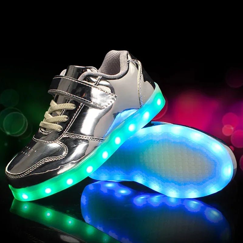 Childrens Trainers Synthetic Rubber LED Light Up Velcro Pink Daily School Play Sneakers Multiple Light Modes | Thomler