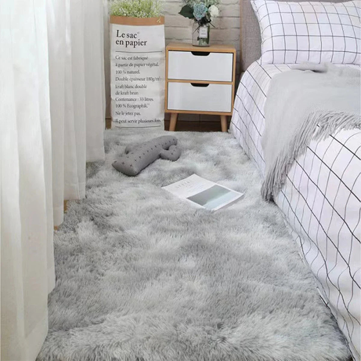 Rug Long Microfiber 80.0 cm x 200.0 cm White Bedroom Living Room Shaggy Non Slip Floor Runner Carpet | Thomler