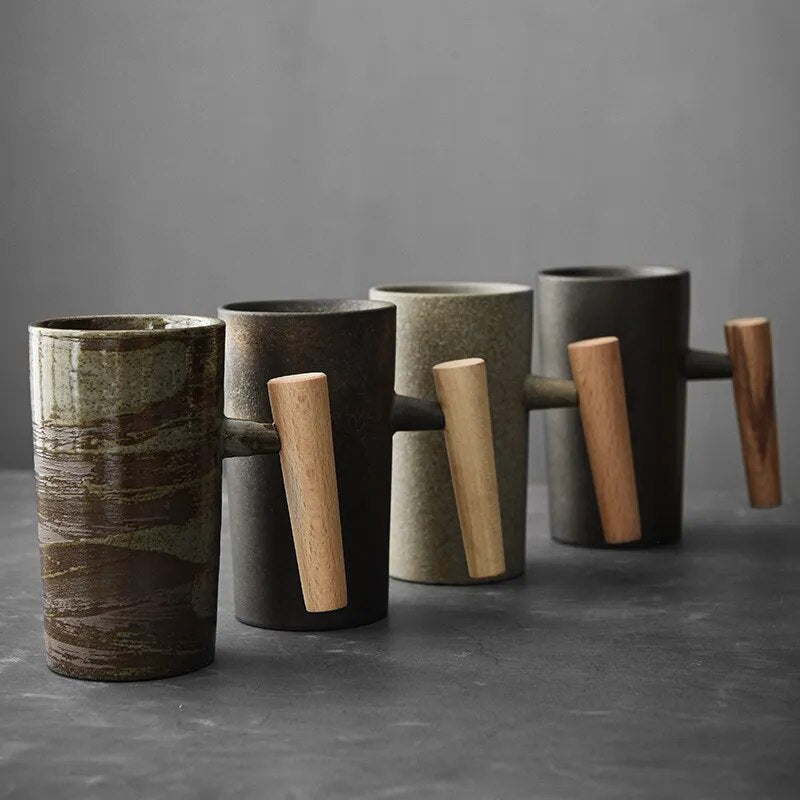 Handcrafted Ceramic Coffee Mug with Wooden Handle – Earthy Tones & Organic Design for Home | Thomler