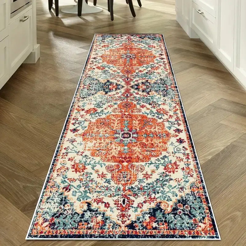 Machine Washable Runner Rug Non-Slip Crystal Velvet Hallway Kitchen Entryway Carpet Vintage Print Absorbent Mat for Corridors Bathrooms | Thomler