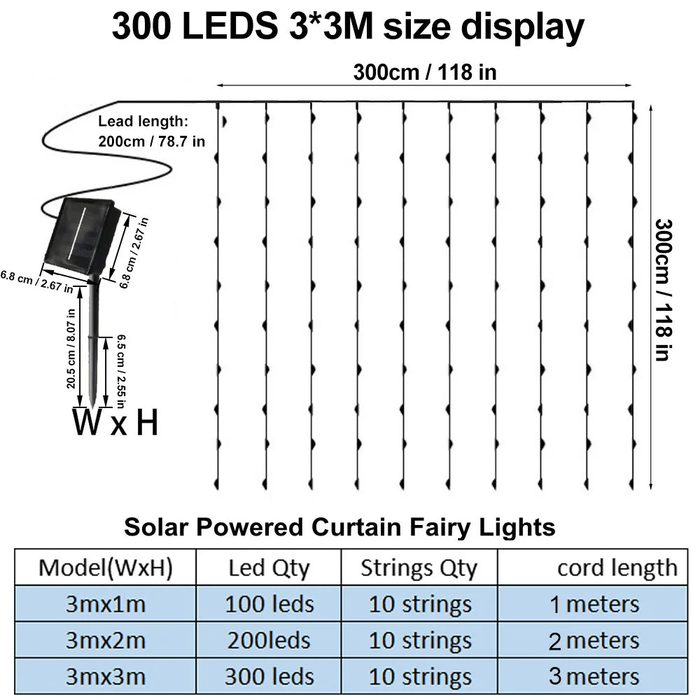 Waterproof Solar Cascading String Lights Outdoor LED Curtain Decoration for Yard Garden Holiday Christmas | Thomler