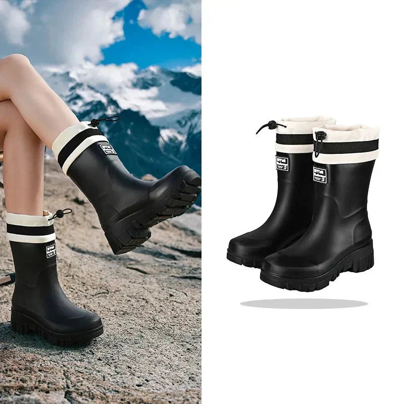 Women's Waterproof Rain Boots with Non-Slip Sole – Vintage-Inspired Rubber Boots for Fall & Winter, Mid-Calf & Tall Styles | Thomler