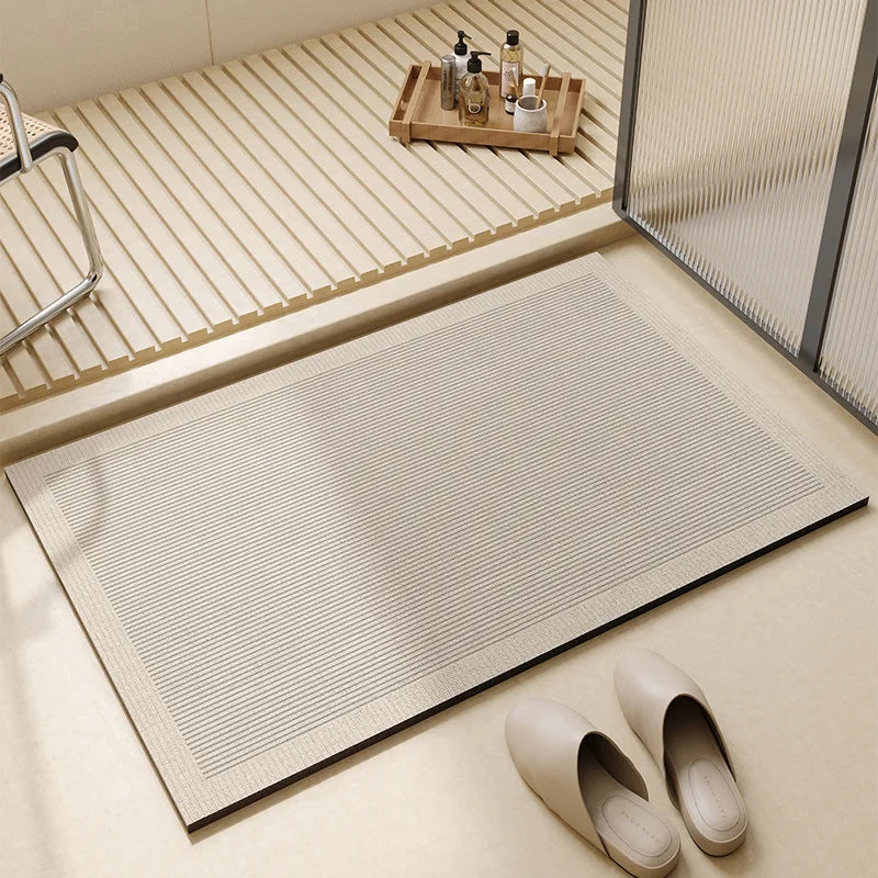 Bathroom Floor Mat Fast-Drying Non-Slip Rubber Base Soft Fleece 3mm Thin for Shower Tub Sink Beige Gray | Thomler