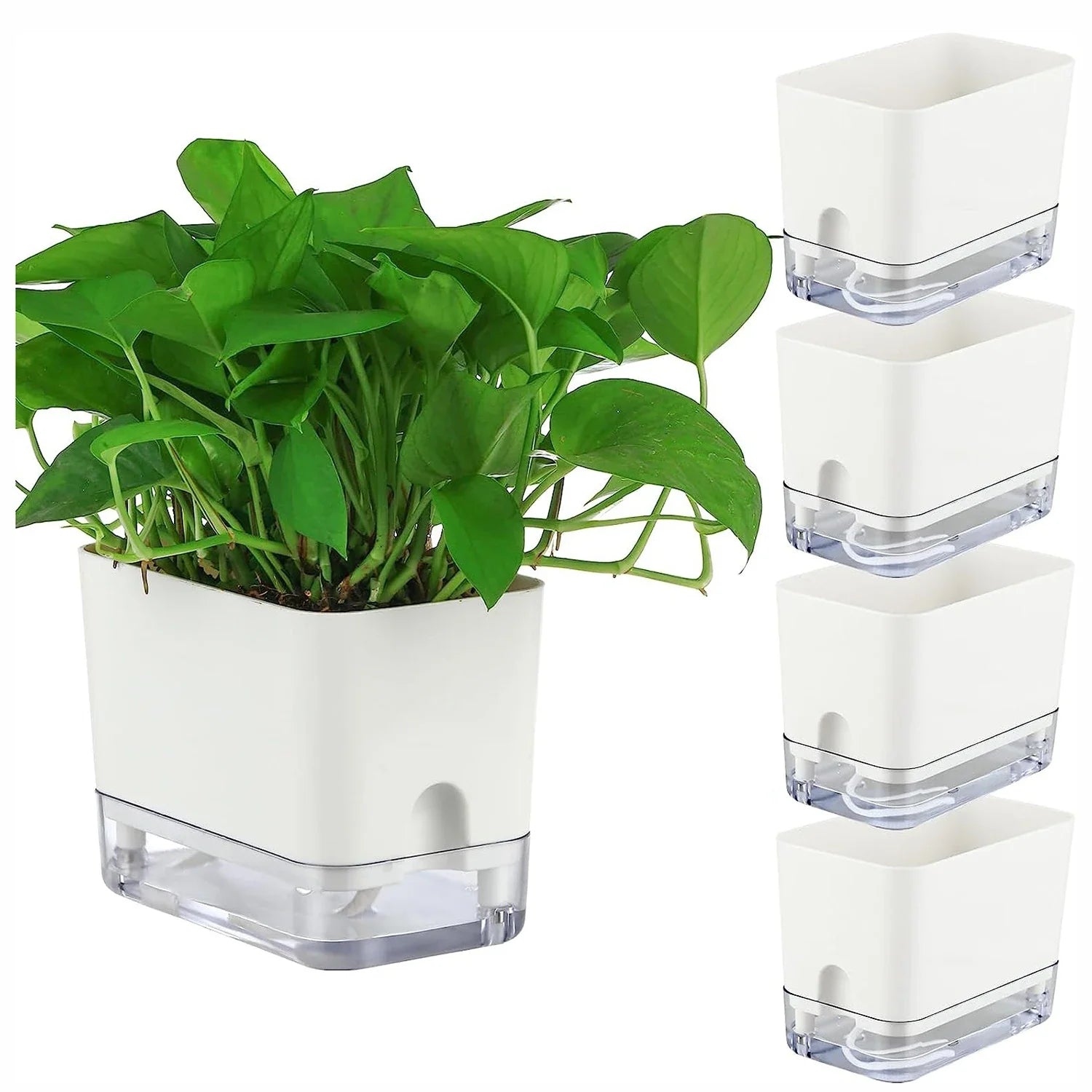Flower Pot Self Watering PP AS Plastic 25.0 cm White Indoor Herb Planter Hydroponic Windowsill Office Container | Thomler