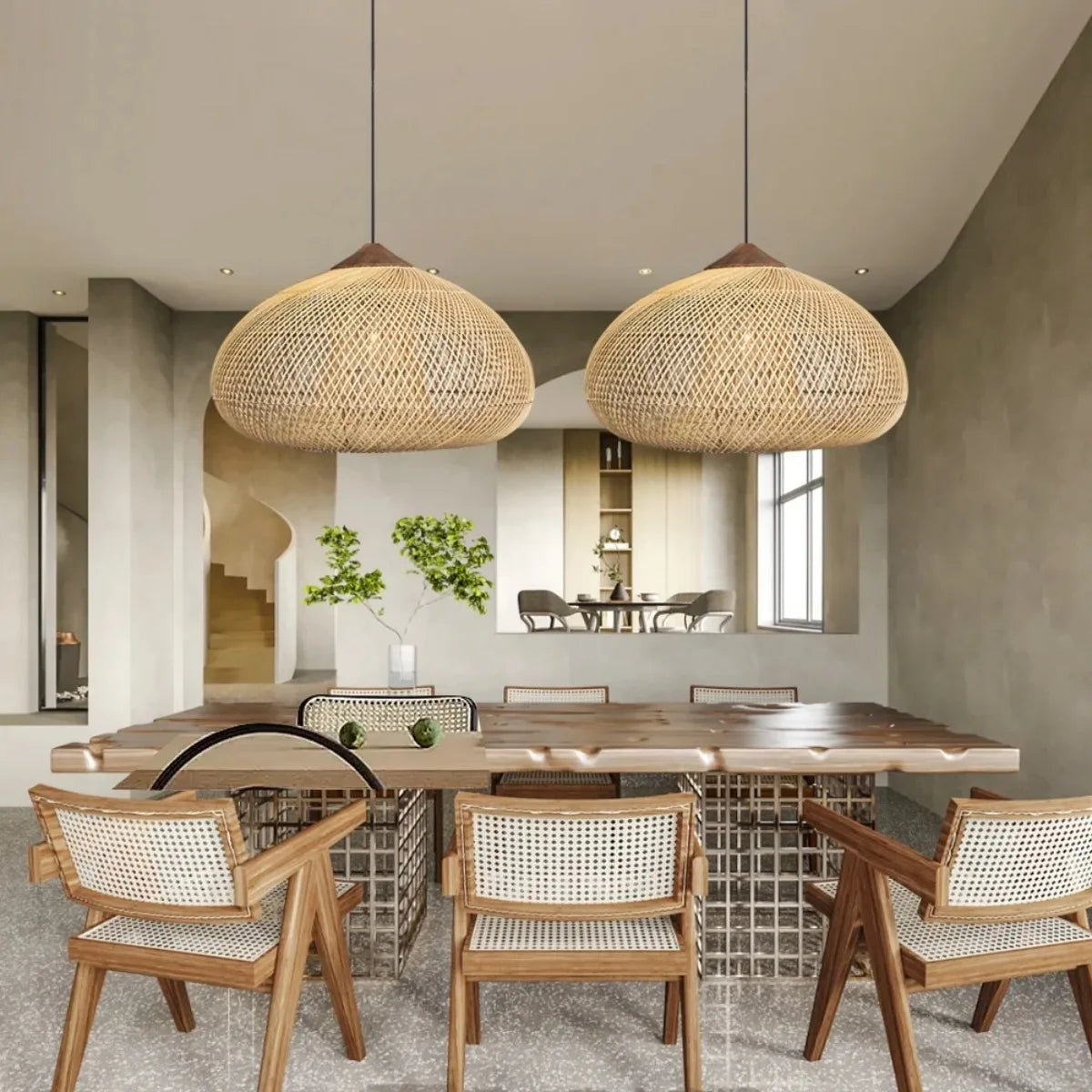 Handwoven Natural Fiber Ceiling Fixture with Ambient Shadow Play – Dome & Cylinder Styles | Thomler