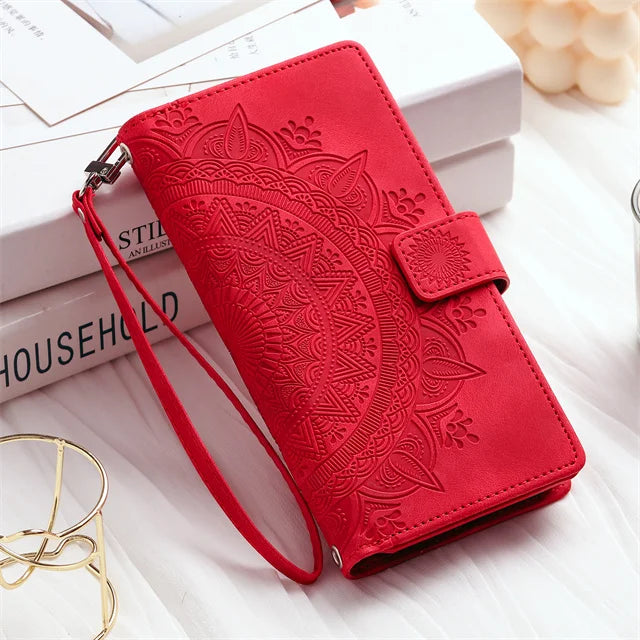 Folio Wallet Case for Galaxy S26 S25 S24 S23 S22 S21 S20 Note 20 10 9 with Card Slots Embossed Leather Flip Cover | Thomler