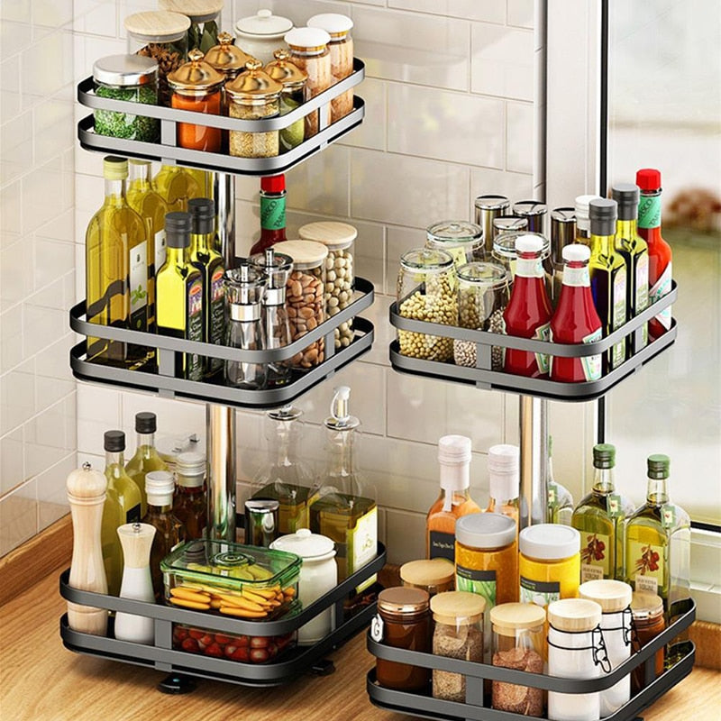 Rotating Storage Caddy with Adjustable Shelves for Kitchen, Bath & Desk – Space-Saving Organizer | Thomler