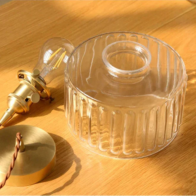 Pendant Light Ribbed Glass 17.5 cm Clear Or Grey Dining Room Kitchen Island Hanging Ceiling Lamp Adjustable E27 | Thomler