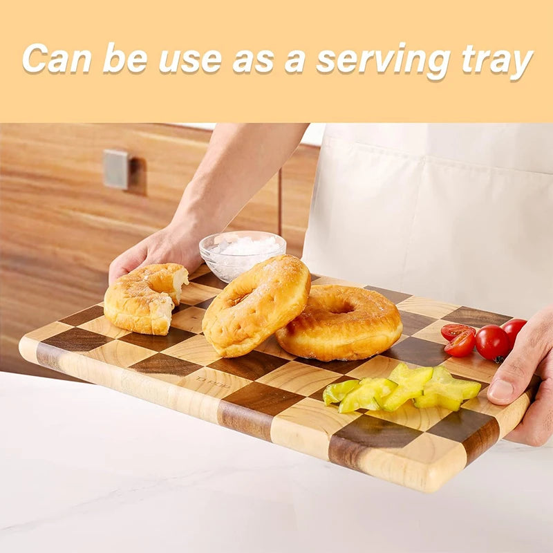 Heavy-Duty Rubberwood Cutting Board Reversible Serving Platter for Chopping Meat Bread Vegetables & Fruits | Thomler