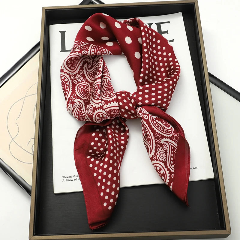 Printed Satin Square Neckerchief for Women 27.5×27.5 in Versatile Head Wrap Neck Tie Hair Ribbon Fashion Accessory | Thomler