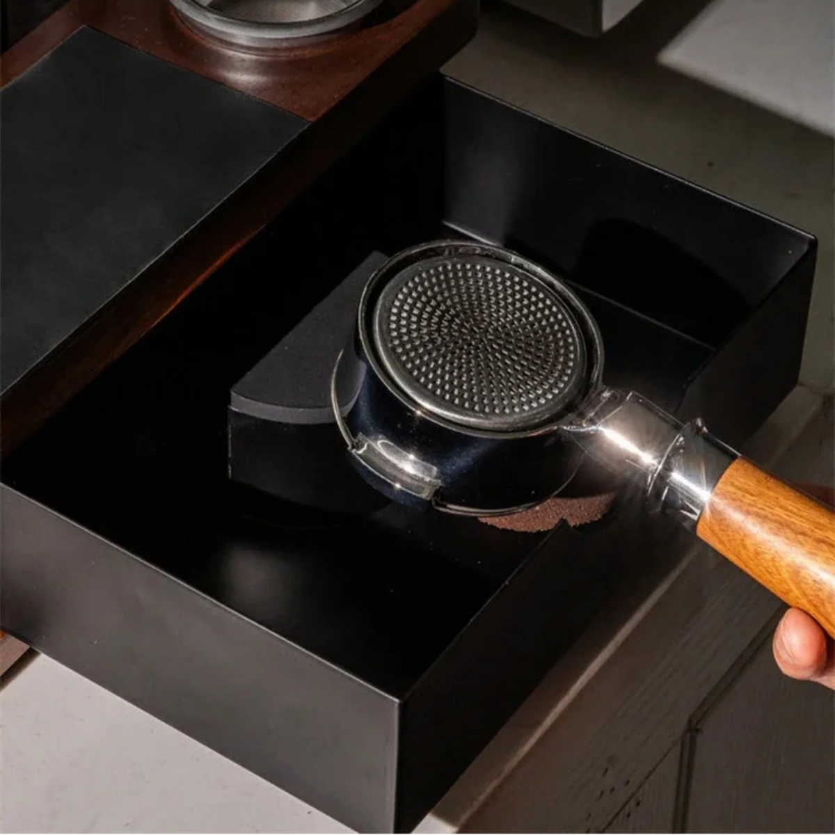 Espresso Tool Organizer with Knock Box – Solid Wood Coffee Counter Station for Home Baristas | Thomler