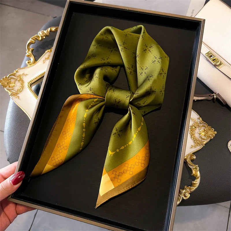 Printed Satin Square Neckerchief for Women 27.5×27.5 in Versatile Head Wrap Neck Tie Hair Ribbon Fashion Accessory | Thomler