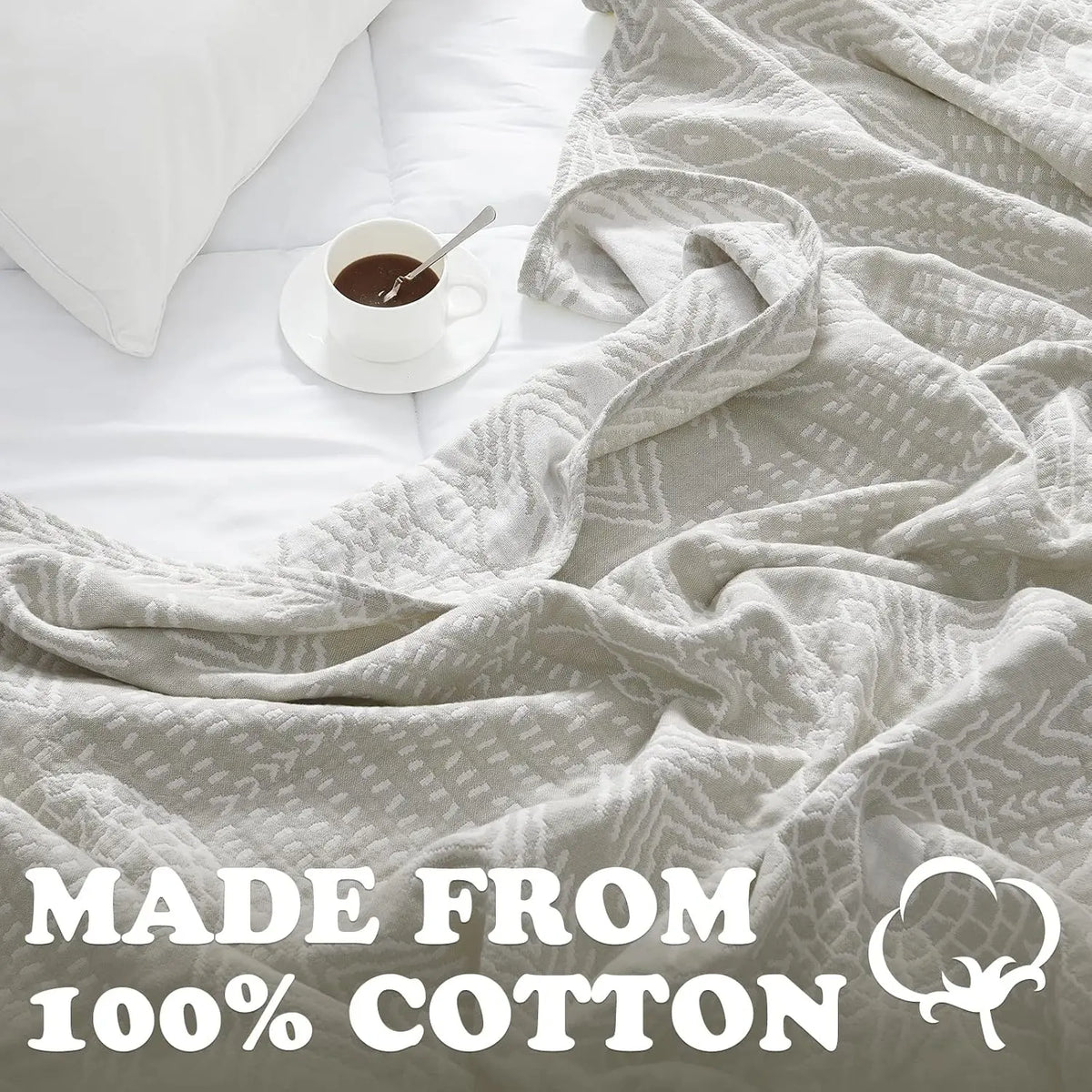 Lightweight Cotton Layered Coverlet – Breathable Reversible Throw with Geometric Design for Beds & Sofas – All Season | Thomler