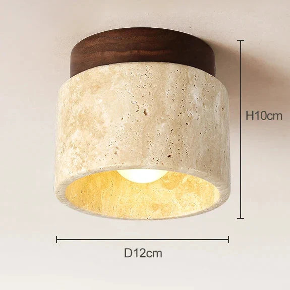 Ceiling Light Travertine Stone 4.7 in Cream Hallway Surface Mount LED Japandi Minimalist Flush Mount Fixture | Thomler