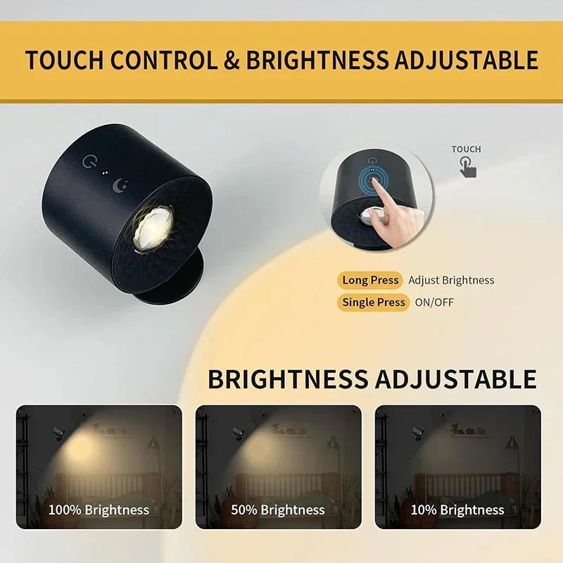 Rechargeable Touch Wall Sconce with Dual Swivel Heads & Remote – USB Powered Magnetic Reading Light for Bedroom | Thomler