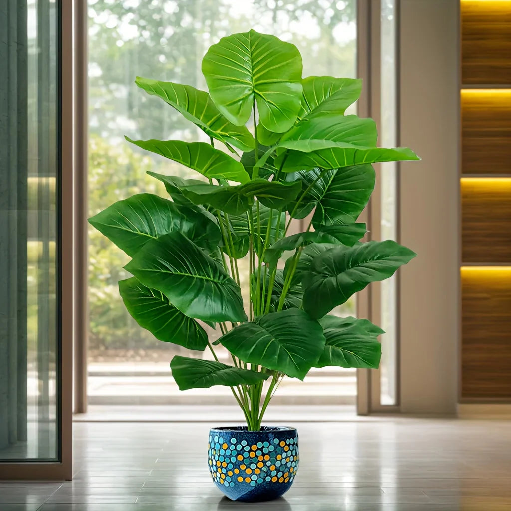 Artificial Plant Plastic 100.0 cm Green Indoor Outdoor Taro Palm Floor Decor Broad Leaf Tropical Display | Thomler
