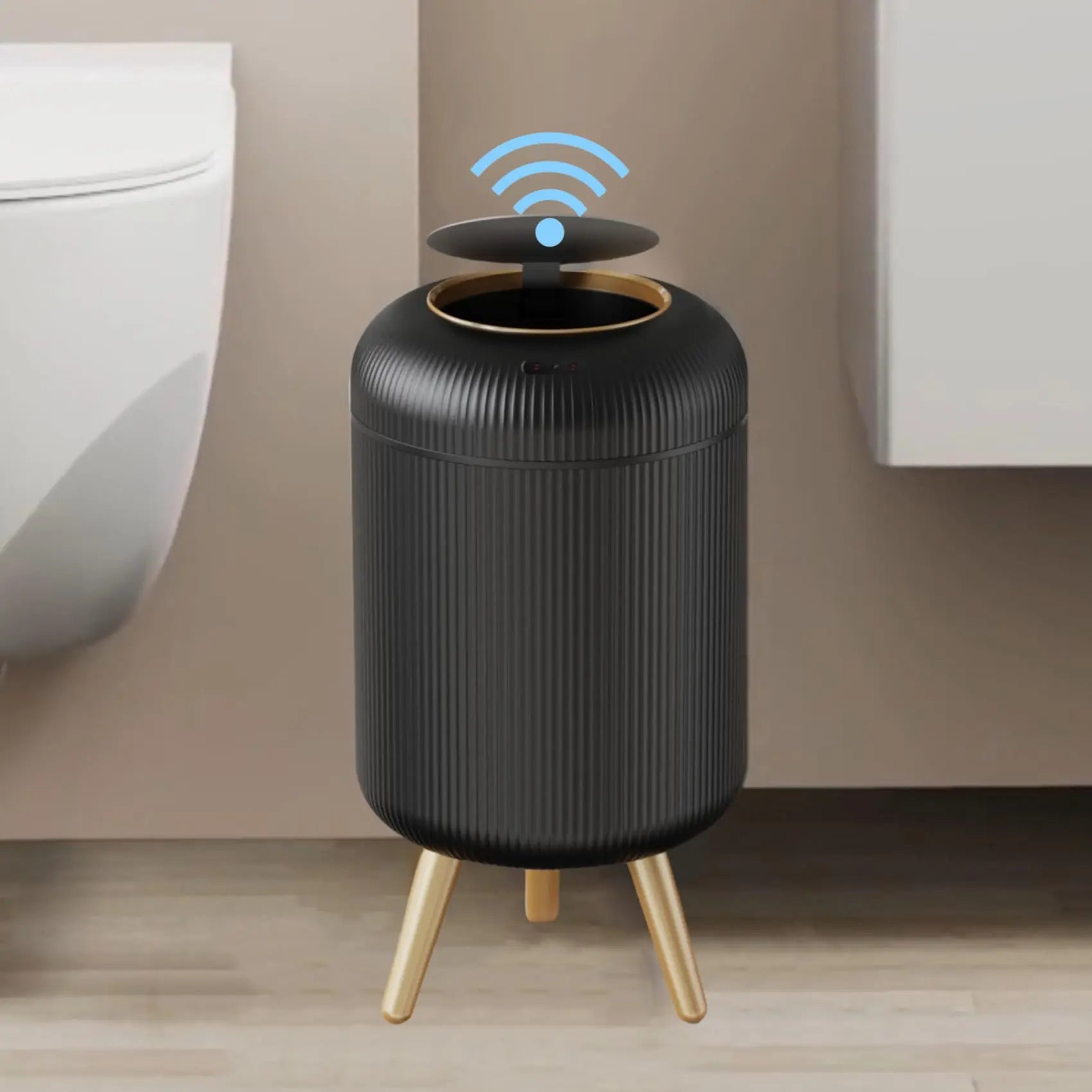 Trash Can Plastic 10.0 L Motion Sensor Wooden Legs Kitchen Bathroom Touchless Waste Bin Scandinavian Style | Thomler