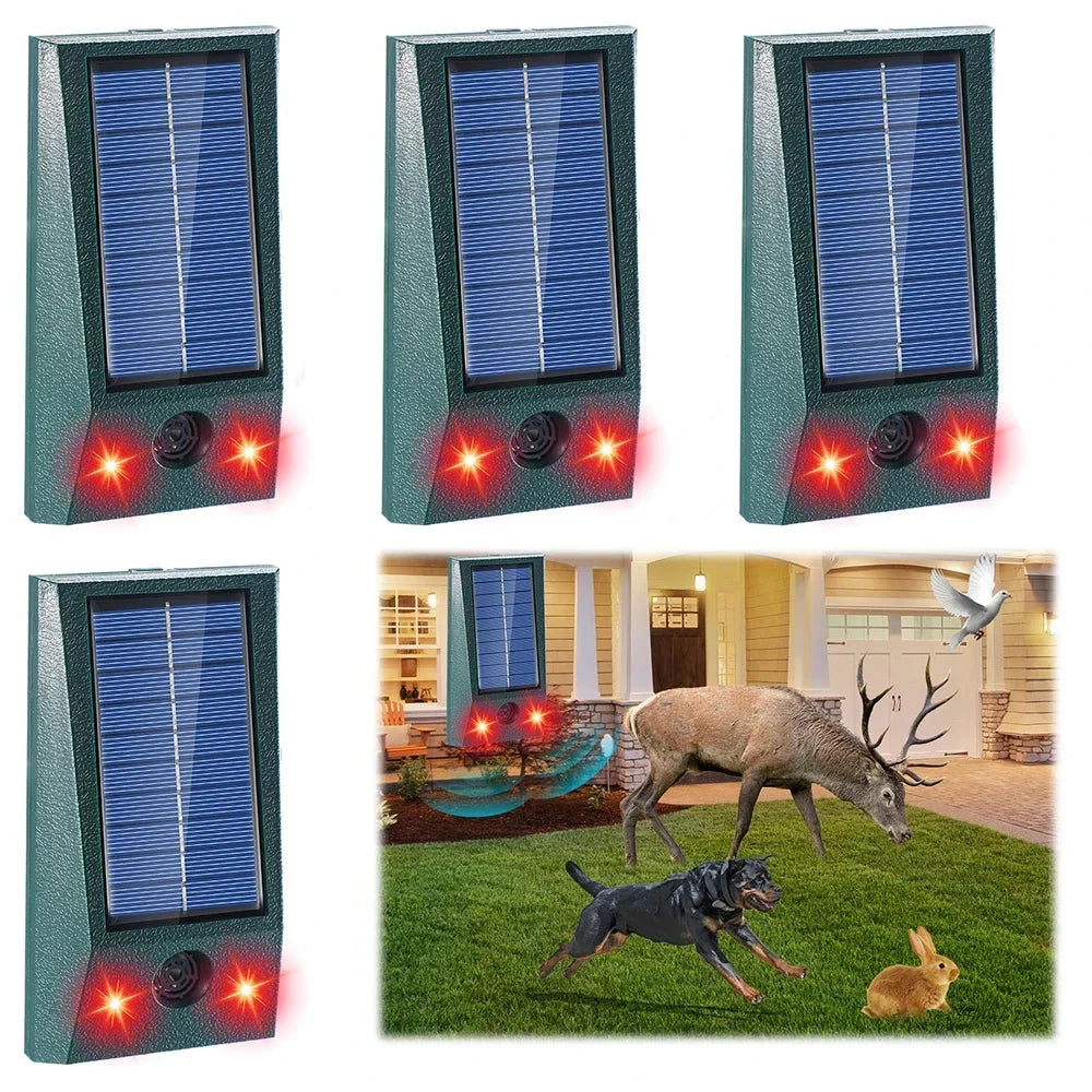 Solar Bird Repeller with Motion Sensor & LED Strobe Light | Ultrasonic Pest Deterrent for Gardens, Patios & Yards | Weatherproof 600 sq ft | Thomler
