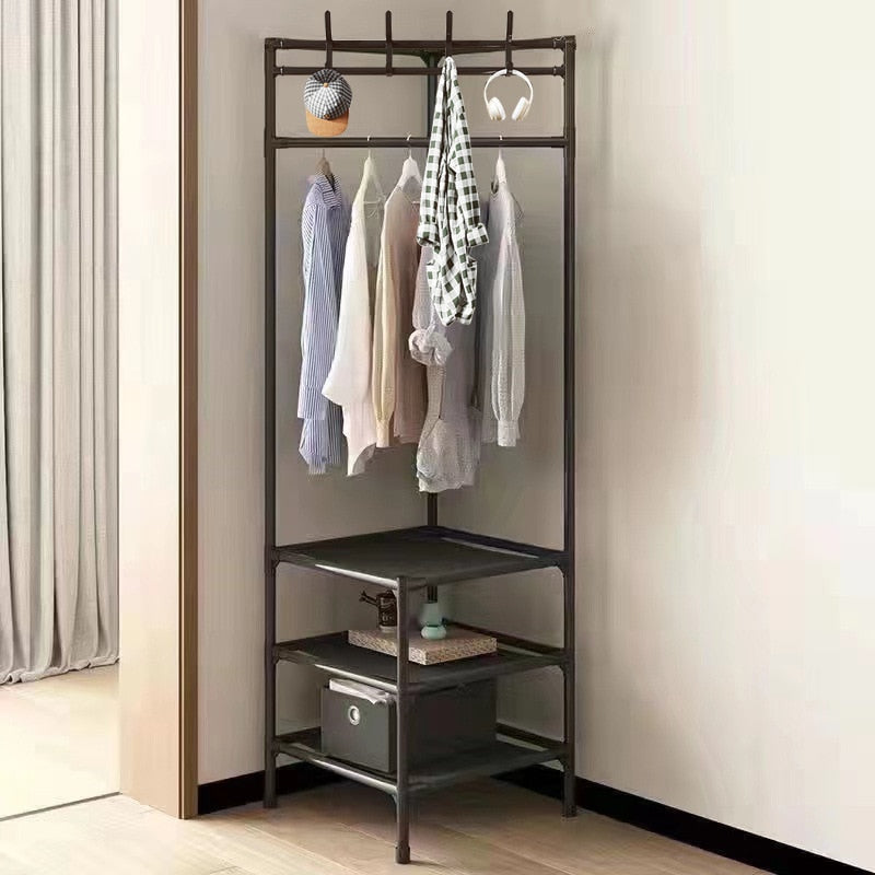 Corner Metal Garment Rack with Shelves for Entryway & Bedroom Organization | Thomler
