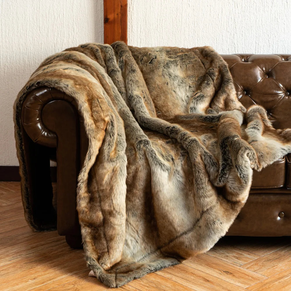 Throw Blanket Faux Fur 80 in x 60 in Luxury Living Room Sofa Bed Decorative Cozy Throw | Thomler