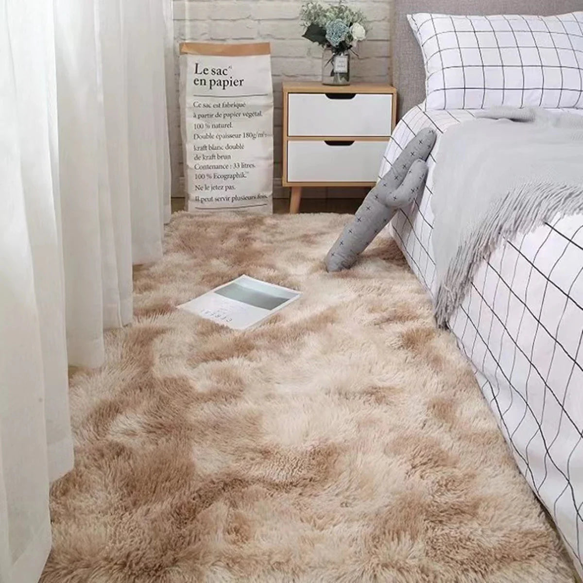 Rug Long Microfiber 80.0 cm x 200.0 cm White Bedroom Living Room Shaggy Non Slip Floor Runner Carpet | Thomler