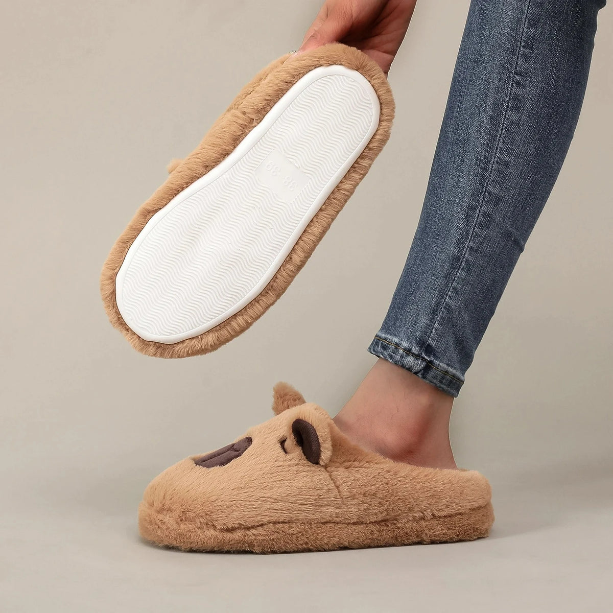 Plush Capybara Slippers for Women and Men – Ultra-Soft Fleece House Shoes with Animal Print, Lightweight Indoor Footwear | Thomler