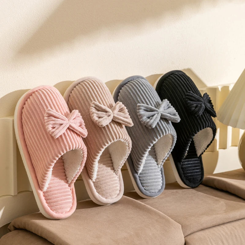 Bow-Accent Plush House Slippers for Women – Cushioned Indoor Footwear with Cozy Fleece Lining, Non-Slip EVA Sole & Closed Toe Design for | Thomler