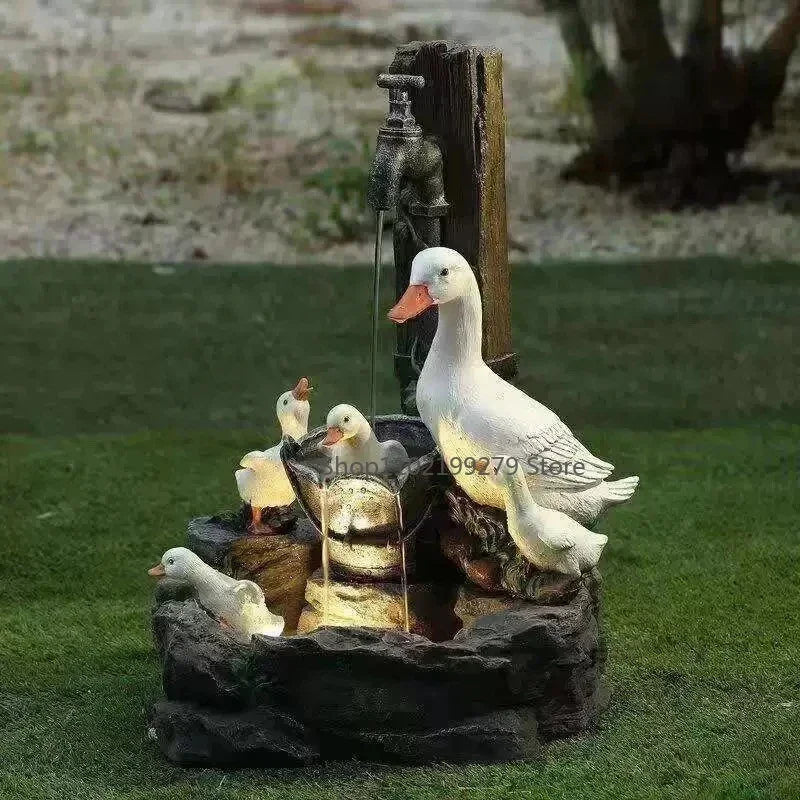 Solar-Powered Duck & Squirrel Garden Statue with LED Lights – Weather-Resistant Resin Outdoor Figurine for Patio & Yard Decor | Thomler