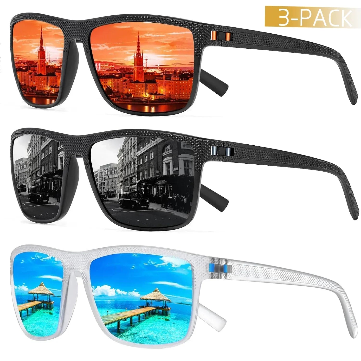 Polarized Sunglasses 3-Pack Set UV400 Protection Outdoor Eyewear for Men Women Driving Fishing Beach Sports | Thomler