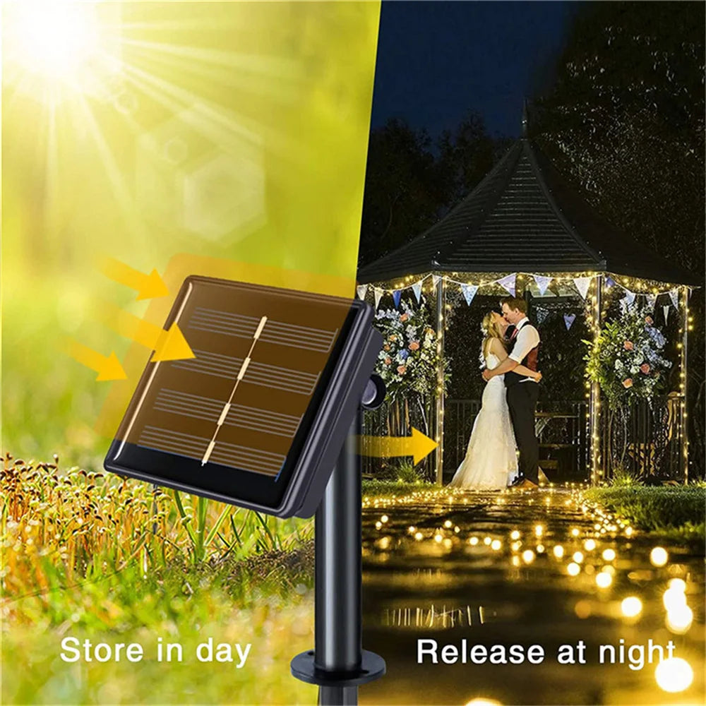 Waterproof Solar Cascading String Lights Outdoor LED Curtain Decoration for Yard Garden Holiday Christmas | Thomler
