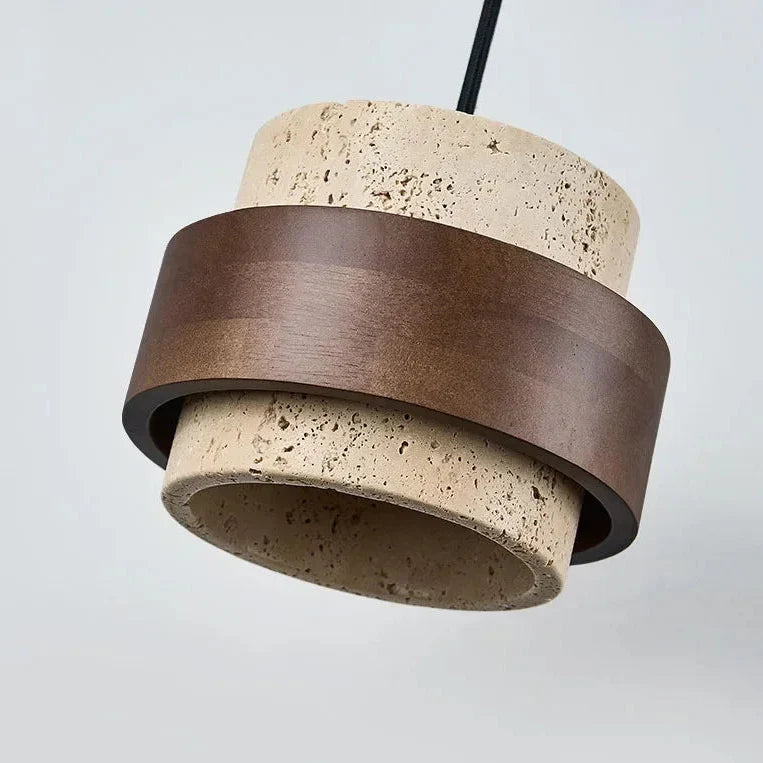 Natural Stone Ceiling Fixture with Adjustable Cord & Walnut Accents for Dining Room Kitchen Island Bar | Thomler