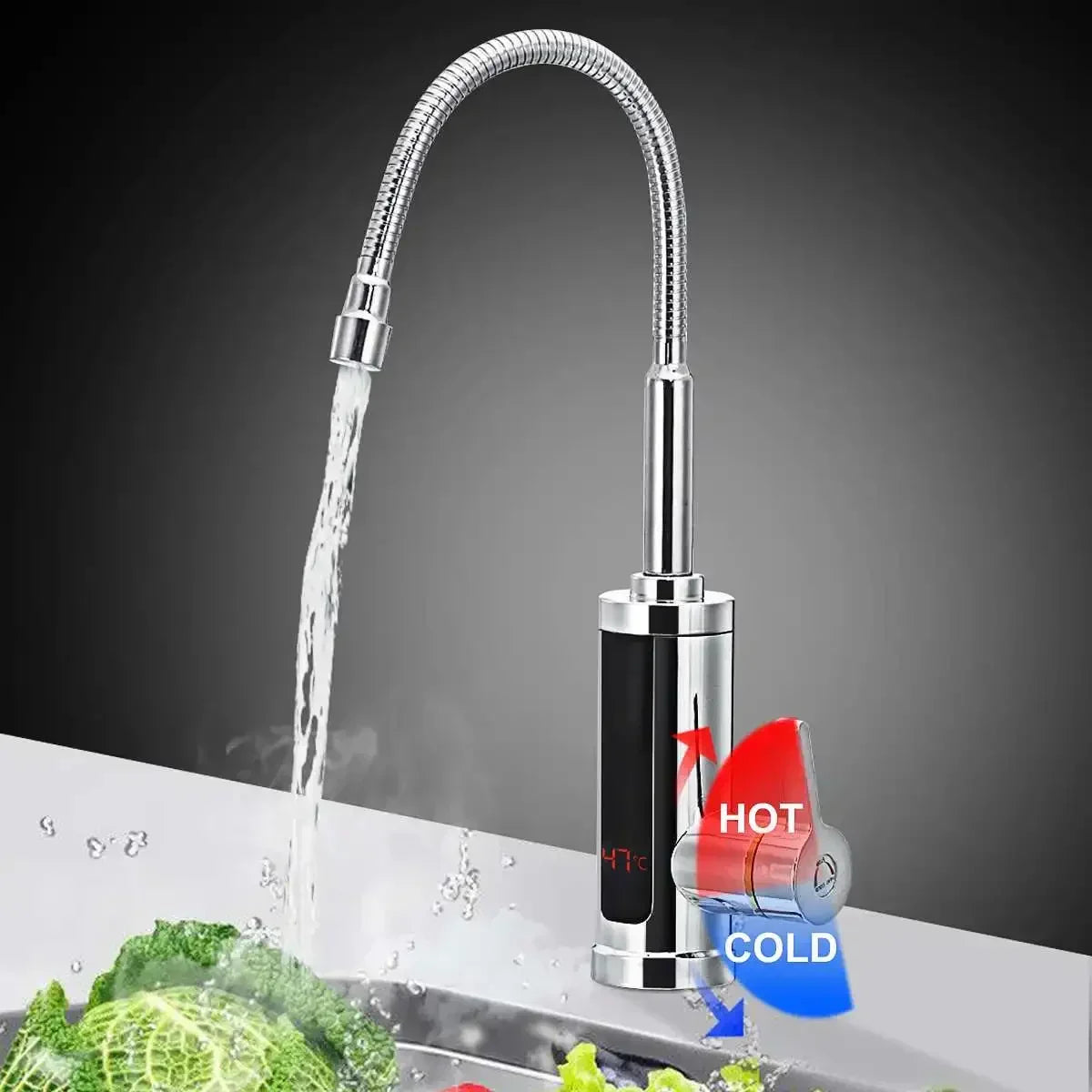 Instant Hot Water Electric Kitchen Faucet 3000W Tankless Tap for Sink 86-140°F Dual-Handle Cold & Heated Water Dispenser Fast Heating Stainl | Thomler