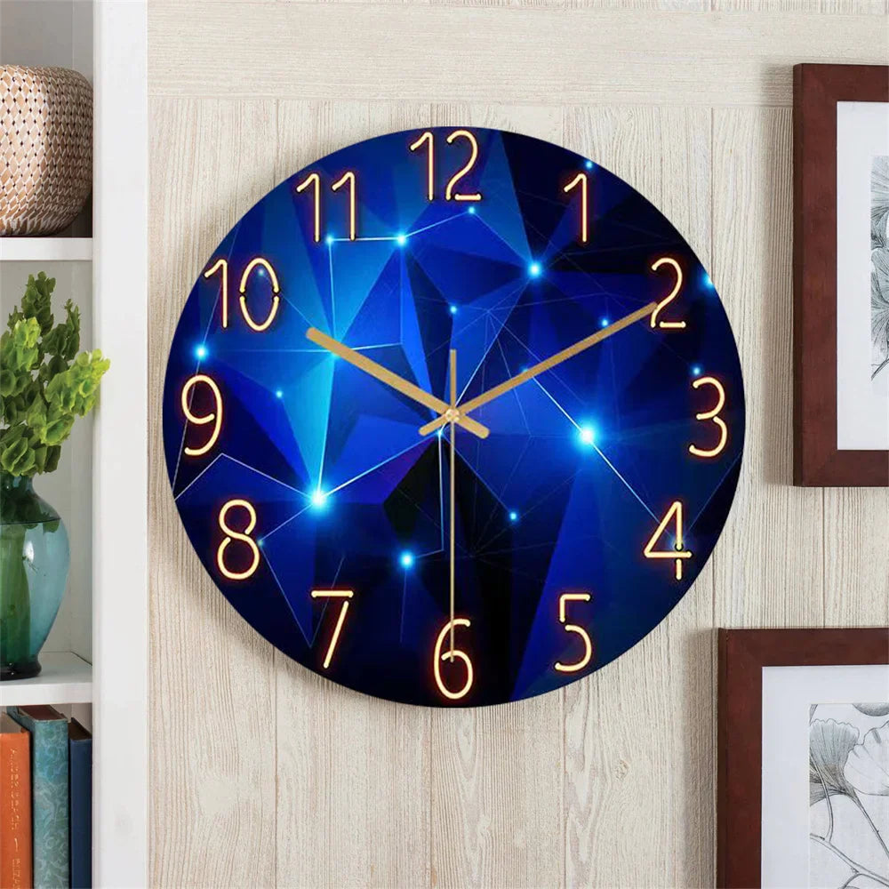 Wall Clock Tempered Glass 30.0 cm Dark Blue Silent Quartz Living Room Bedroom Geometric Modern Analogue Decor | Thomler
